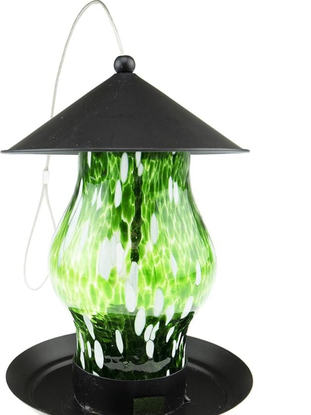 CLEVER GARDEN Glass Bird Feeder, Hanging Outdoor Decoration for Wild Birds Green